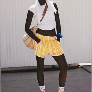 Free People Movement Striped Shorts Orange White‎ Elastic Waist XS
